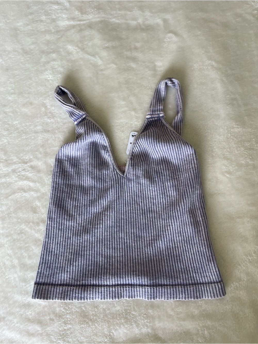 Free People Lavender Ribbed V-Notch Tank Top
